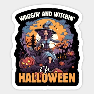 Waggin' & Witchin' Dog on Halloween Sticker